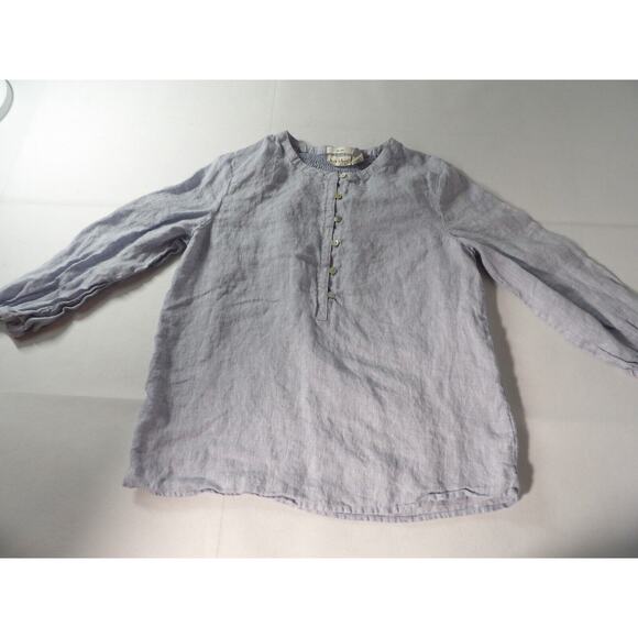 Nicole Miller Linen Tunic Medium 1/2 Button Blue Cottage Core Minimalist READ - Picture 7 of 14